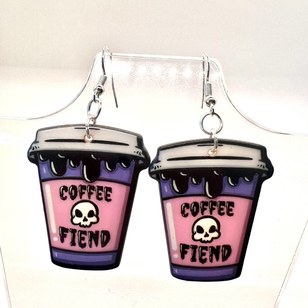 Coffee Fiend Earrings - Goth Earrings - Skull Earrings - Halloween Earrings